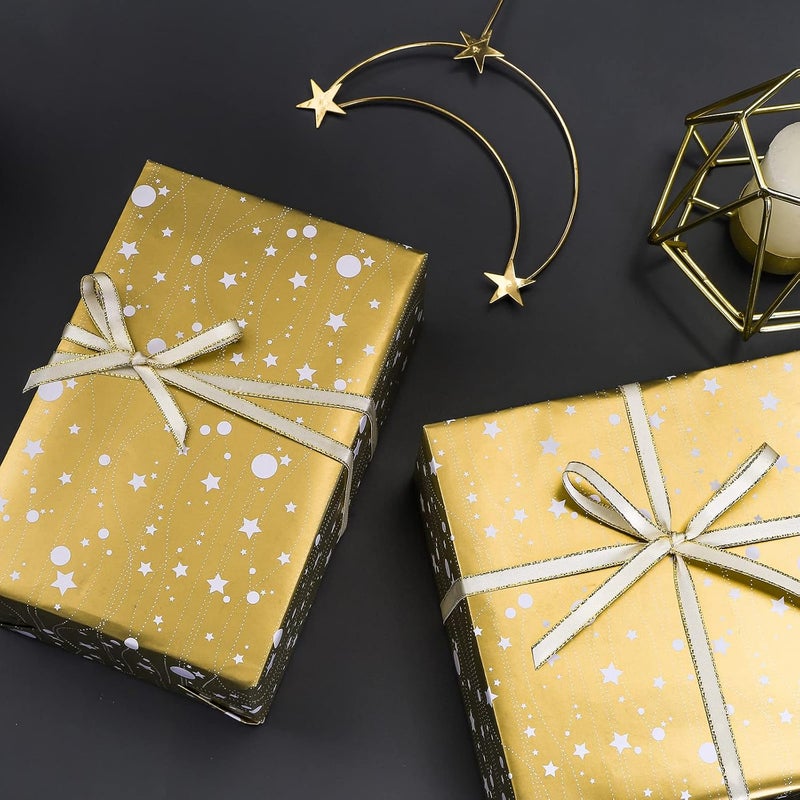 LeZakaa Floral Wrapping Paper Roll, Luxury Metallic Gift Wrap with Floral, Stars & Polka Dot Design for Mothers Day, Wedding, Bridal Shower, Birthday, Anniversary, 17 x 120 inches, 3 Rolls, Mini Roll - Image 5
